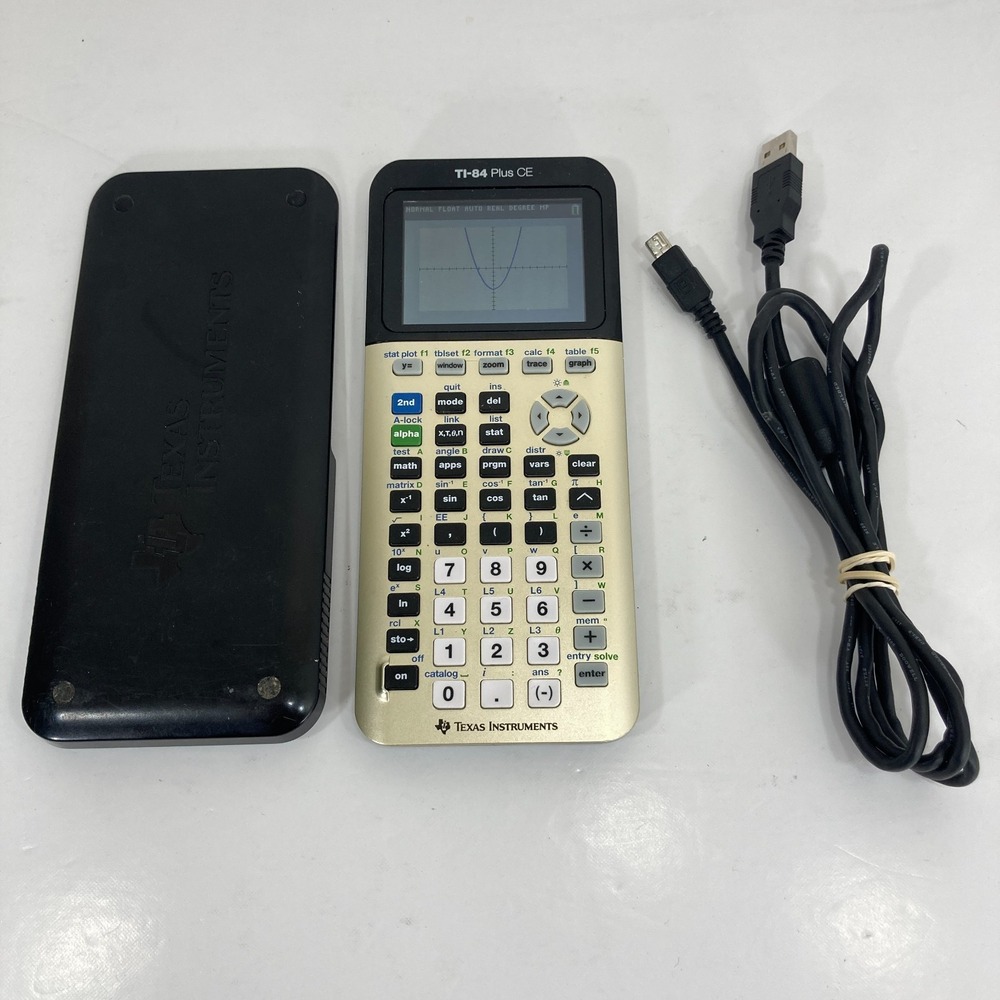 Texas Instruments TI-84 Plus CE Graphing Calculator With Cover, Cable - TESTED